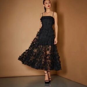 Helsi Audrey Square-neck Midi Dress Black Sz L NWOT